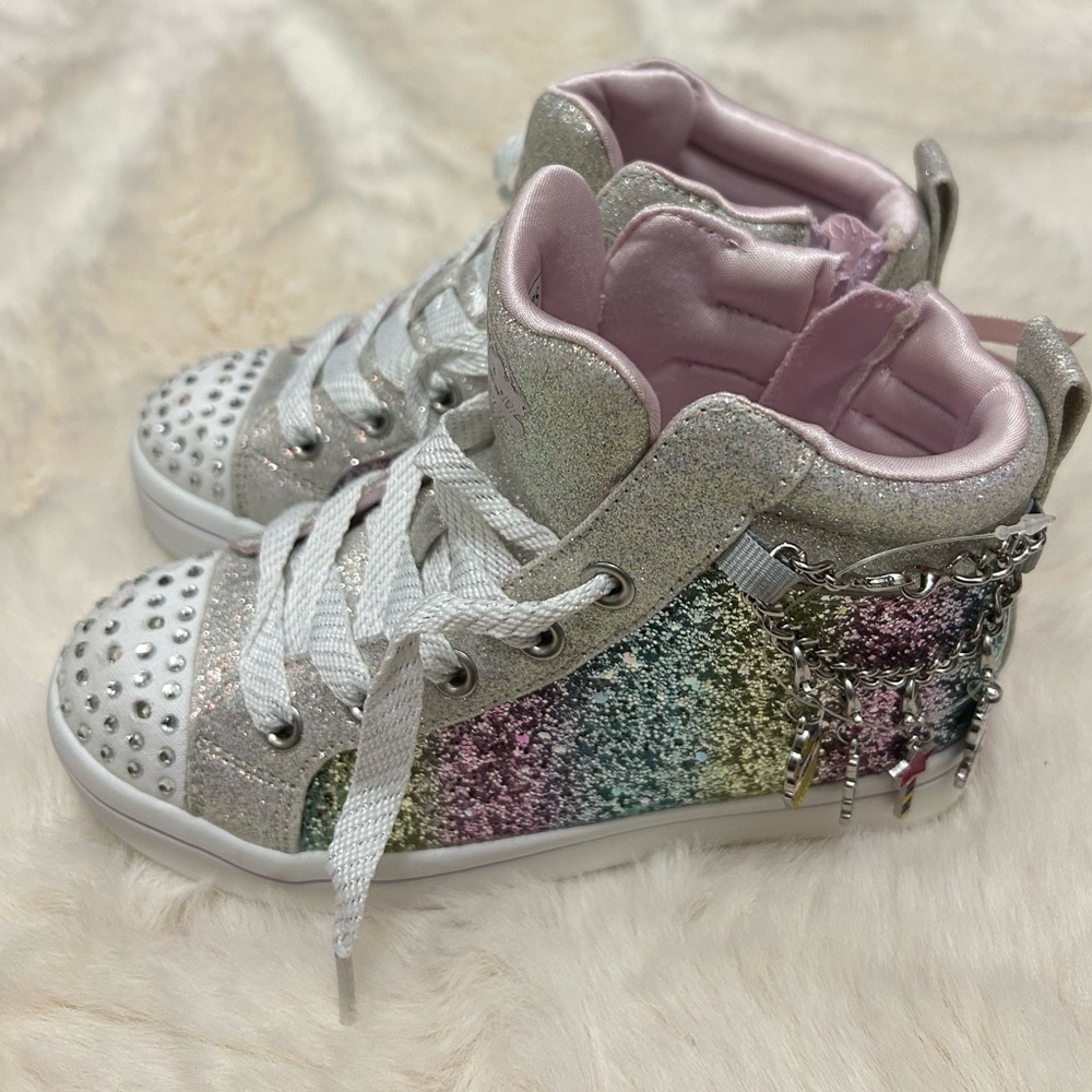 Skechers Twinkle Toes Glittery High-Top Sneakers with Pink Accents